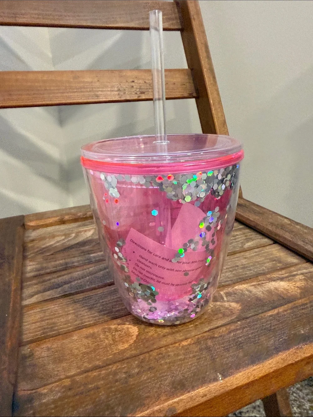 Slant Pink Glitter Insulated Tumbler with Straw - 